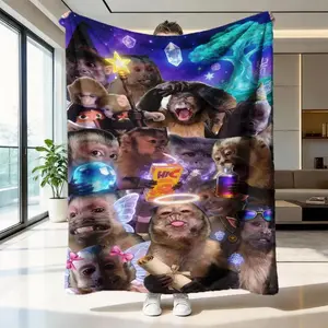 Funny Monkey Face Soft Flannel Throw Blankets, Warm Durable Blanket for Home Decor & Camping, Unique Gift for Animal Lovers