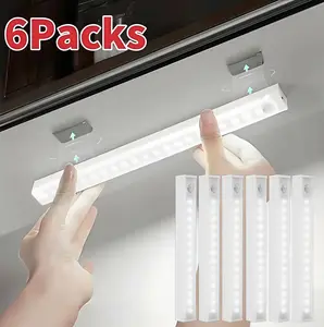 6pcs Magnetic Under-Cabinet LED Lights,Rechargeable, Human-Sensor, Motion SensorLamp, Ideal for Kitchen, Bedroom, Closet, SinkArea - Modern Downlighting with Long-LastingLithium Polymer Batteries, Under CabinetLighting
