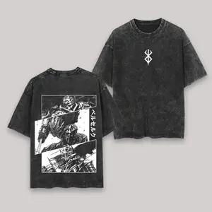 Berserk Guts Anime Graphic Tee, Vintage Acid Wash Unisex T-Shirt, Anime OOTD show Brand of Sacrifice Oversized Top, Y2K Grunge Harajuku Hip Hop Streetwear Clothes for Men and Women Classic Tshirt