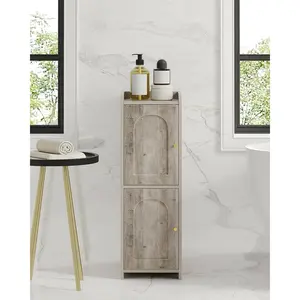 Bathroom Storage Cabinet, Corner Floor Cabinet with 2 Doors and Adjustable Shelf, Narrow Toilet Paper Cabinet, Bathroom Organizer for Small Spaces, Greige BC19905X