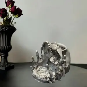 Gothic Ghoul Skull Jewelry Storage Box - Resin Desktop Organizer with Necklace Hooks, Liner, Halloween Decoration, Accessory Home Supplies for Gifting