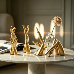 Gold Decor for Living Room Modern Art Hands Sculpture Statue | Resin Material, Hand-Applied Gold Leaf Finish Type, 8.5-Inch Height, Ideal for Shelf Decor Aesthetic