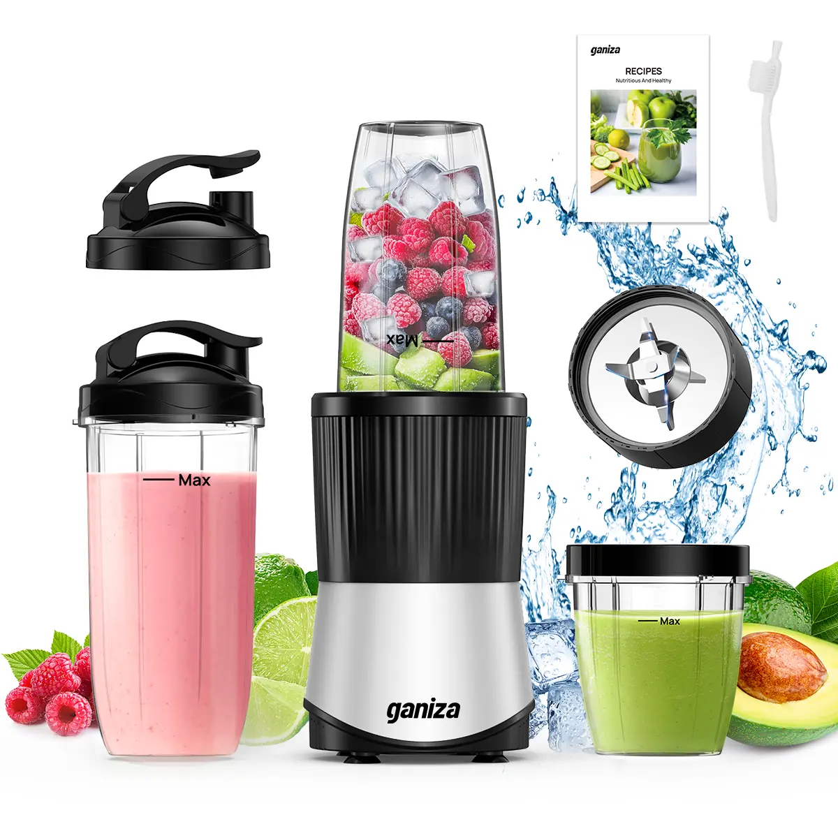 Ganiza Professional High Speed Power Blender, 25000 RPM Countertop Model, Suitable for Frozen Fruits & Ice, Multifunctional Juicer Cups & Food Processor, Dishwasher Safe, Comparable to Nutribullet & Vitamix Smoothieblender