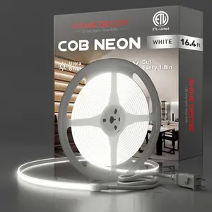 16.4FT/5M Neon LED Strip Light Ultra Bright Waterproof COB Neon Rope Light Cool White Cuttable Strip Light for Cabinet Bedroom Commercial