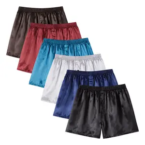 【JupiterSecret】6pcs Mens Satin Boxer Shorts Pack, Silk Feeling Sleep Shorts Underwear with Button Fly