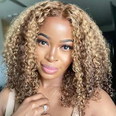 OQHAIR 4/27 Highlight Color Wear Go Glueless Wigs Pre Cut 7x5 HD Lace Kinky Curly Hair Wigs Human Hair