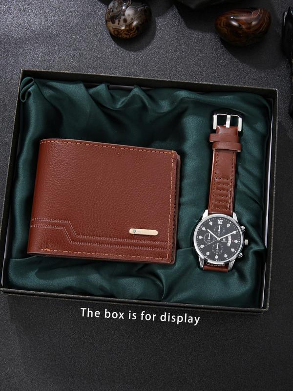 Men's Business Fashion Round Dial Analog Quartz Watch & Wallet Set, Fashion Watch Set for Party, Daily Clothing Decor, Trendy All-match & Exquisite Watch Set for Gift, Casual Wristwatch Set
