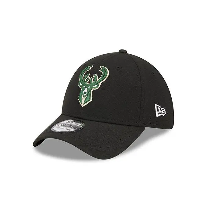 New Era Icon 39thirty Black Milwaukee Bucks Flex Fit Hat