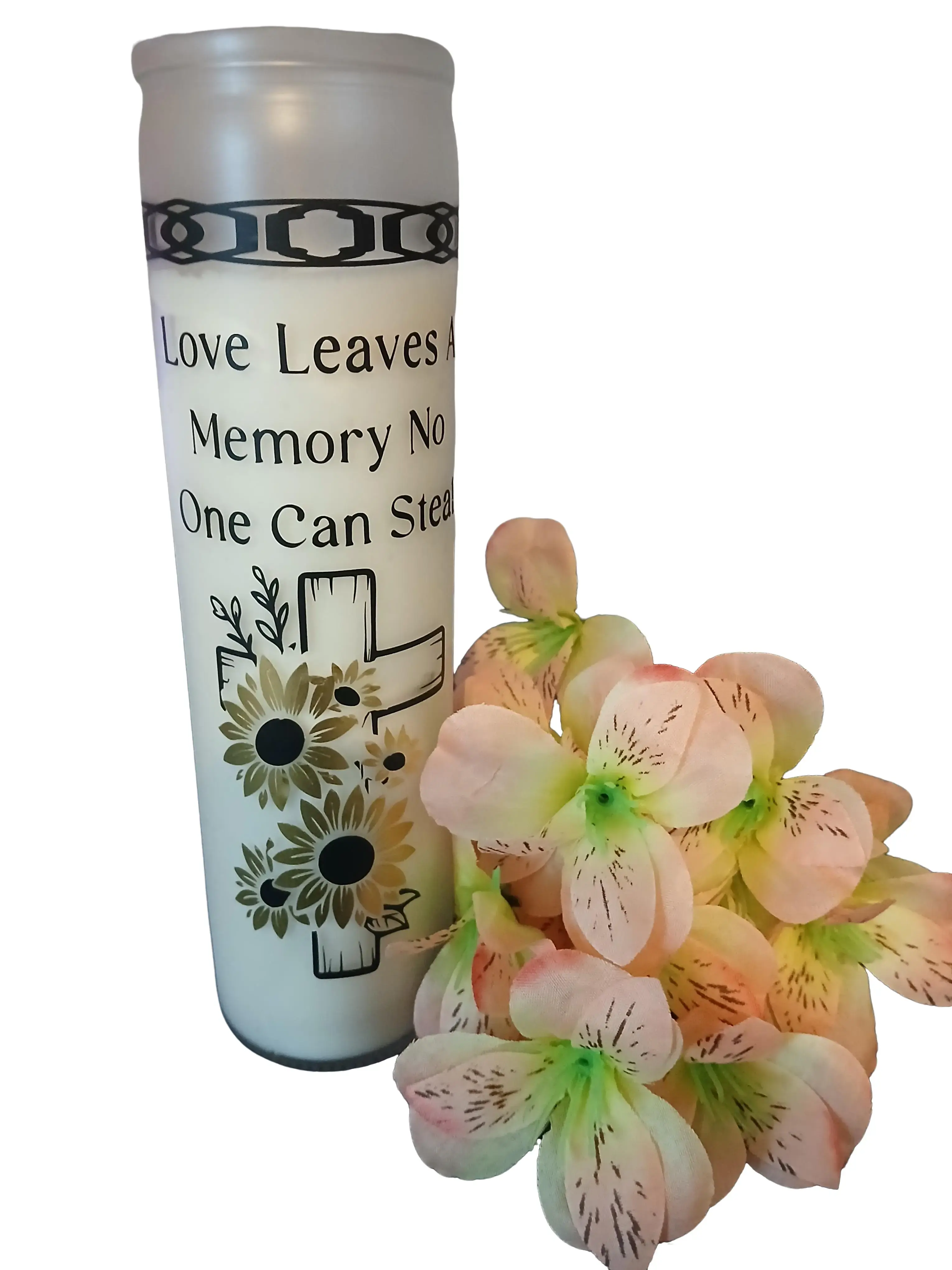 Custom Remembrance Candles - Love Leaves a Memory No One Can Steal Inspirational Design with Floral Motif