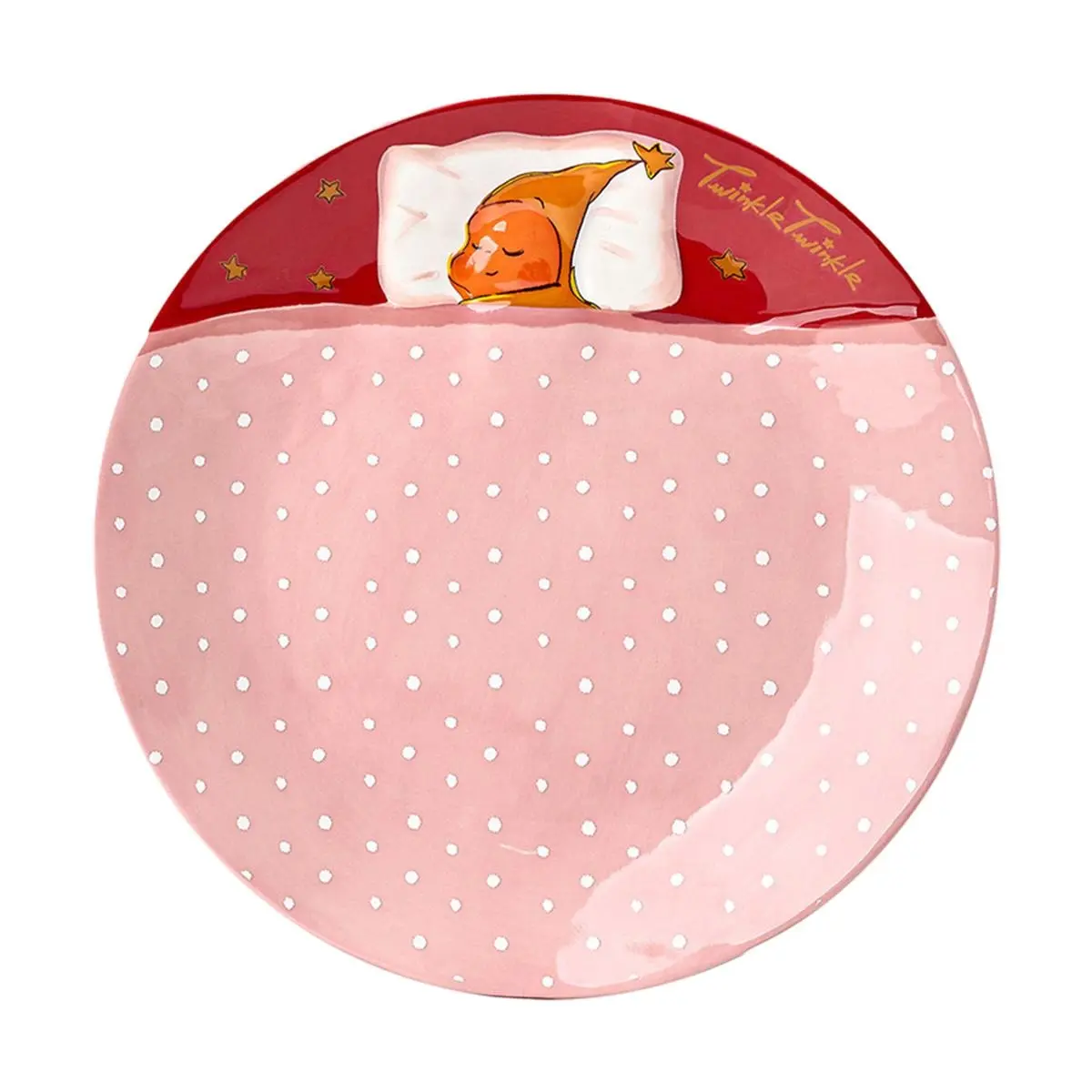 Kawashima Star Person Plate - 8.5" Divided Dinner Plate for Home, Pink Polka Dot Breakfast Tray, Ceramic Serving Dish