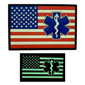 Medic EMT EMS Paramedic USA Flag Patch (3D PVC -Glow Dark-3.0 x 2.0-MU3)