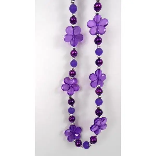 38" Acrylic Purple Daisy Bead Necklace (Dozen)