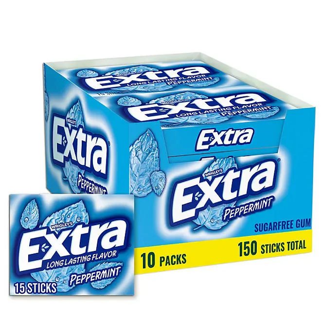 Extra Peppermint Sugar Free Chewing Gum, 15 pcs., 10 pk. Snack Flavor Extra Peppermint Sugar Free Chewing Gum, 15 pcs., 10 pk. Snack Flavor