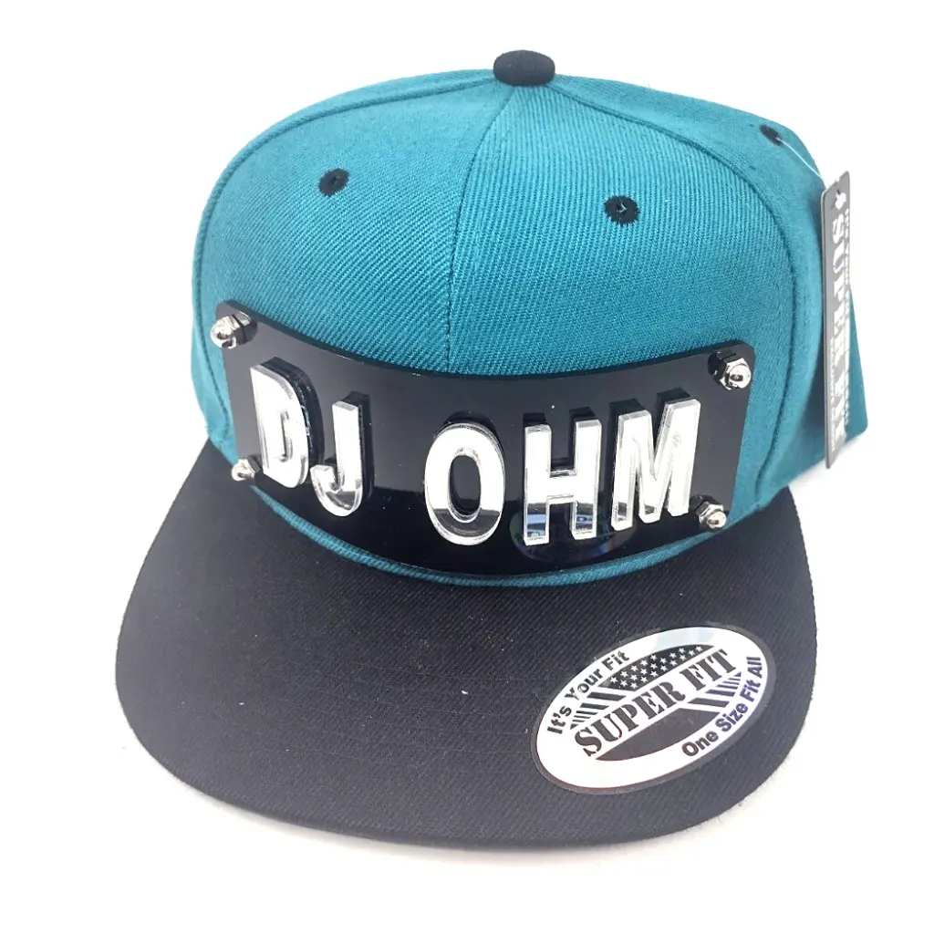 Teal and Black Custom Snapback Hat – Personalized Flat Bill Cap with Laser Cut Acrylic Letters, Adjustable Streetwear Hat, Custom Name Hat for Men, Women, Teens, Made to Order Gift