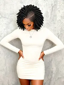 6 Inch Short Curly Knotless Braided Wig, Synthetic 1b or Reddish- Braids, Glueless Coily Hair for Women, All Seasons