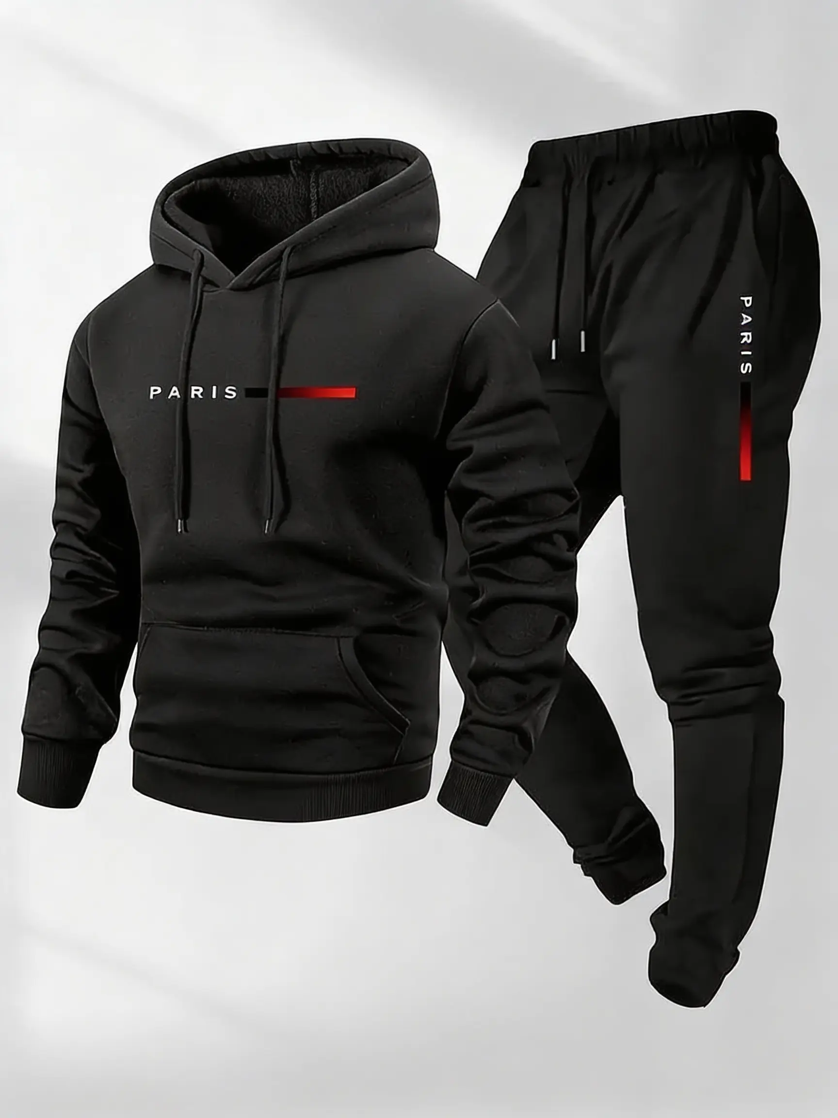 Men's 2-Piece Male Athleisure Tracksuit Uniform - Long Sleeve Hooded Drawstring Breathable Fleece Hoodie & Jogger Pants with Letter Print, Polyester, for Daily Outdoor & Casual Fitness Activities