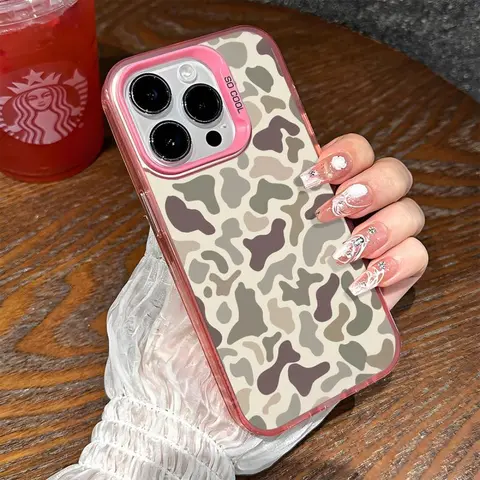 Camo Pattern Shockproof Phone Case for iPhone 11 12 13 14 15 16 17 Pro Max Plus Air Protecitve Cover Affordable Anti-Fall Vintage Sitka Cute Girl