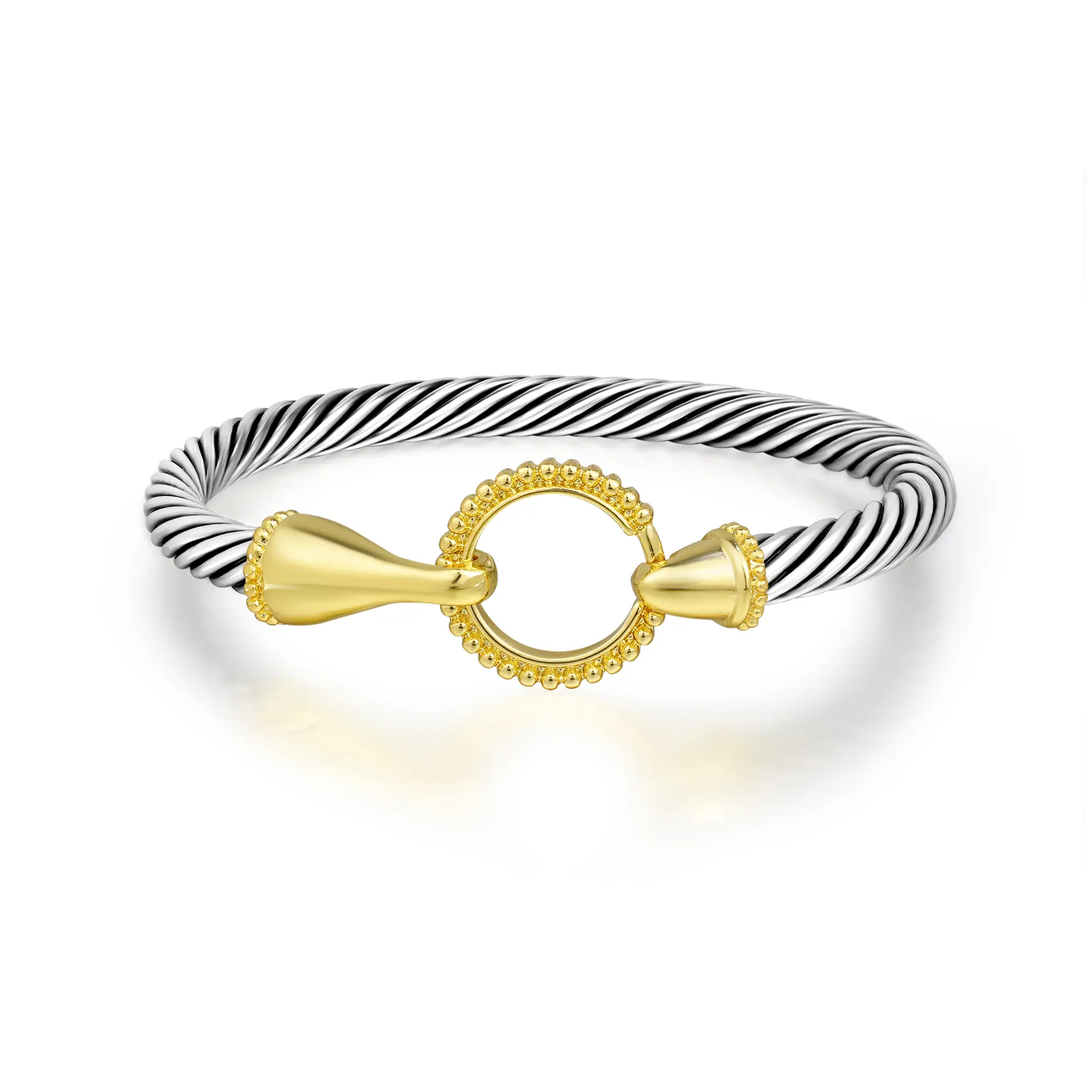 MYTYS Stylish Two-Tone Twisted Cable Bracelet with Bold Hook Clasp for Women Gift Bangle Tie Knot Cuff Jewelry Modern Fashion Accessories Stainless Steel Wrist Non Tarnish
