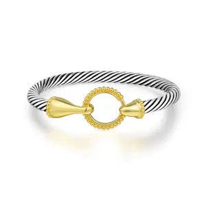 MYTYS Stylish Two-Tone Twisted Cable Bracelet with Bold Hook Clasp for Women Gift Bangle Tie Knot Cuff Jewelry Modern Fashion Accessories Stainless Steel Wrist Non Tarnish