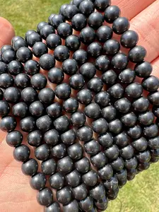 New Moon Beginnings Shungite Bead Strand - Natural Black Beads, Round Shape, Ideal for Various Uses