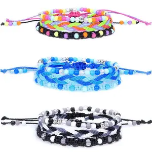 New Colorful Bead Bracelet Waterproof Wax Thread Woven Bracelet Three-Piece Set Gift Birthday Gift for Women
