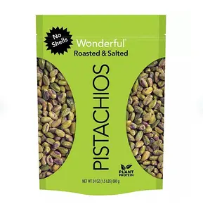 Wonderful Shelled Roasted Salted Pistachios 24 oz No Shells Plant Protein Snack Dry-Roasted And Salted Without Shells