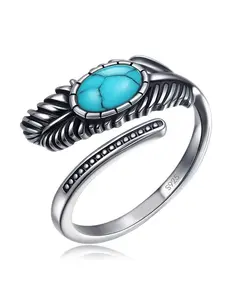 Turquoise Ring for Women, 925 Sterling Silver Adjustable Ring, Vintage Boho Statement Ring, Southwestern Jewelry Gift for Her