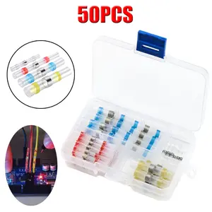 50pcs Solder Ring Hot Melt Tube, Heat Shrinkable Butt Terminal Soldering Sleeve Wire Connector, Heat Shrinkable Connection Tube for Motorcycle, Automobile, Ship