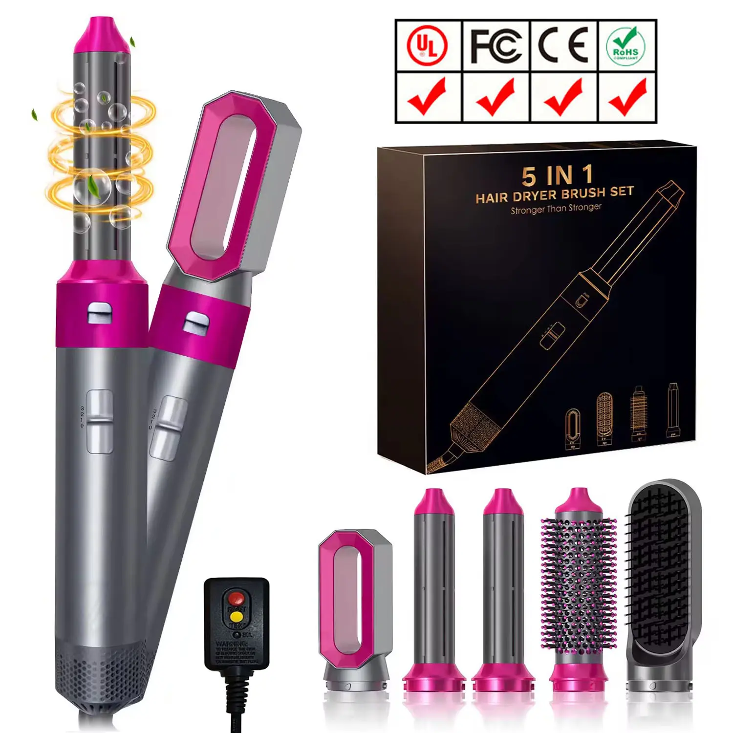 1 Kit 5 In 1 Hair Styler with Air Flow Set Automatic Hair Curler Hair Straightener Hair Dryer Hot Air Brush Kit Women's Hair Beauty Home Use Hair Blower with Leakage Protection