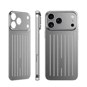 Protective case for iPhone 17 Pro Max, featuring a textured luggage strap design, double-sided adhesive fit, shockproof ultra-thin protective case, aluminum alloy protective case, and scratch resistance, phone