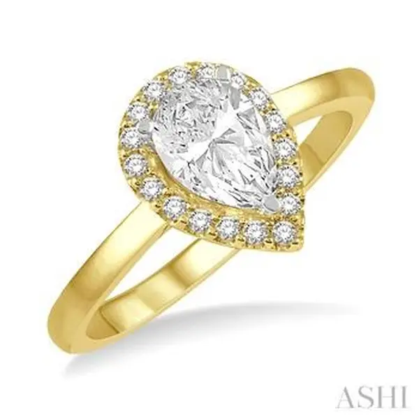 14K Yellow-Gold Pear Shape Single Stone Ring, 0.33 Ctw Total Carat Weight with 0.25 Ctr and 0.08 Ctr Accent Stones