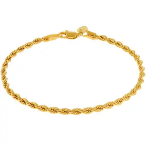 LIFETIME JEWELRY 4mm Rope Chain Bracelet 24k Real Gold Plated for Women and Men (Gold, 7 inches)