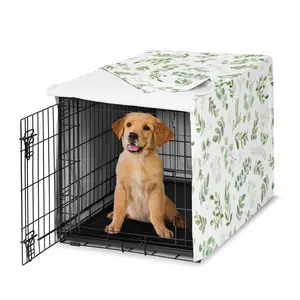 Sweet Jojo Designs 36in. Medium Dog Crate Cover (Green Boho Floral Leaf) Pet Cage, Kennel Covers (Bohemian, Watercolor, Botanical, Flower, Woodland, Tropical, Garden, Nature, Neutral, Sage and White)