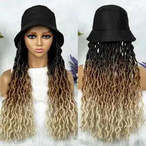 Braids Wig with Cap Afro Braided Wigs daily outfit women fashion fabric hat with wig wave sythetic wigs kindy hair women accessory
