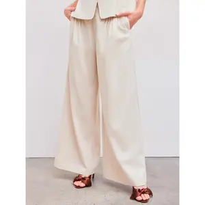 Cider [size 0-26] Linen-blend Mid Rise Solid Pleated Wide Leg Trousers