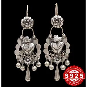Antique earrings, set of 2, made of S925 sterling silver. Fashionable, unique retro trendy design in a bohemian style. Ethnic bohemian earrings. Ideal accessories for Valentine’s Day and New Year in 2025—the perfect gift for family and friends.