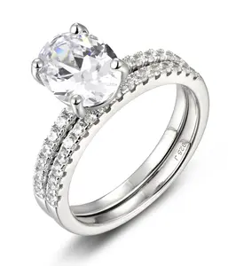 2CT Oval Cut CZ Engagement Ring Wedding Band Bridal Rings Set 925 Sterling Silver Travel Ring Set Size 2.5-15 M6698