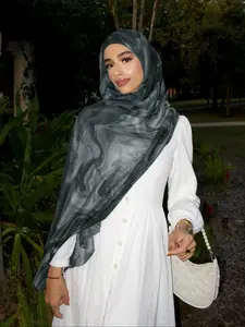 Women's Soft Fabric Long Scarf, Hijab, Head Scarf, Wave Texture Design, Comfortable Wear, Stain Resistant Dark Color, Ideal for Ramadan & Daily Use