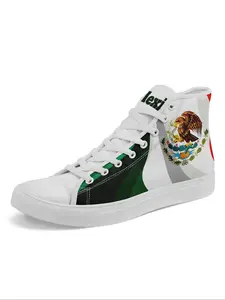 Men's Mexico Flag Colors Animal Print Lace Up Casual Sneakers, Casual Comfortable Breathable Sports Running Shoes, Male All-match Round Toe Shoes for Daily Wear