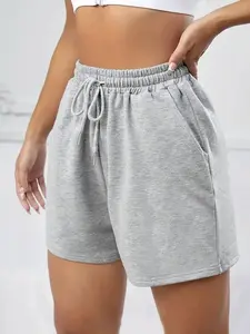 【Plus Size】 Solid Color Elastic Waist Shorts, Regular Fit Casual Comfy for Daily Wear, Women's Bottoms for Summer, Lightweight Breathable Shorts, Casual Fashionable Shorts, Athletic Lounge Shorts