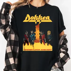 [SALE UP TO 30%] DOKKEN Band Under Lock And Key Unisex T-Shirt Vintage 80s Metal Rock Concert Graphic Tee Retro Heavy Metal Fan Shirt