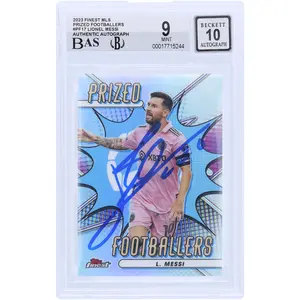 Lionel Messi Inter Miami CF Autographed 2023 Topps Finest MLS Prized Footballers #PF-17 BAS Authenticated 9/10 Card - Fanatics Authentic Certified