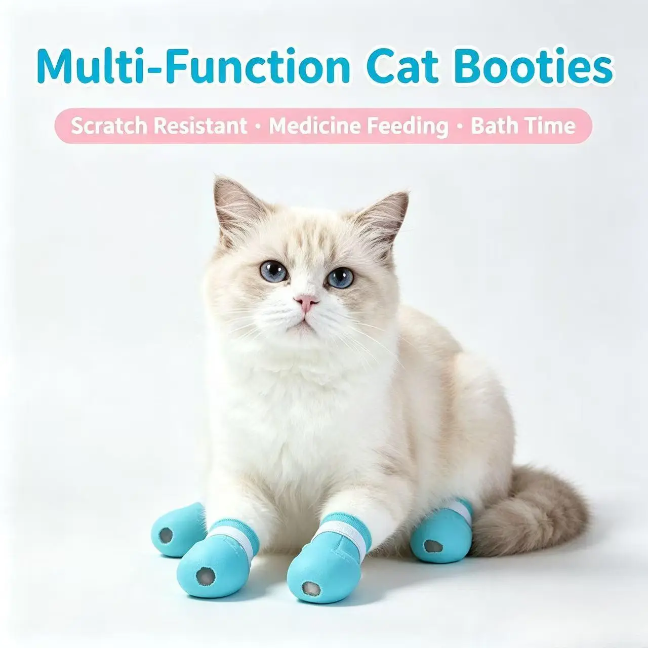 Multi-Function Cat Booties for Grooming - Soft Anti-Scratch Paw Protectors with Adjustable Straps, Ideal for Bathing, Medicine Feeding & Nail Trimming, Calming Cat Socks bath shoe