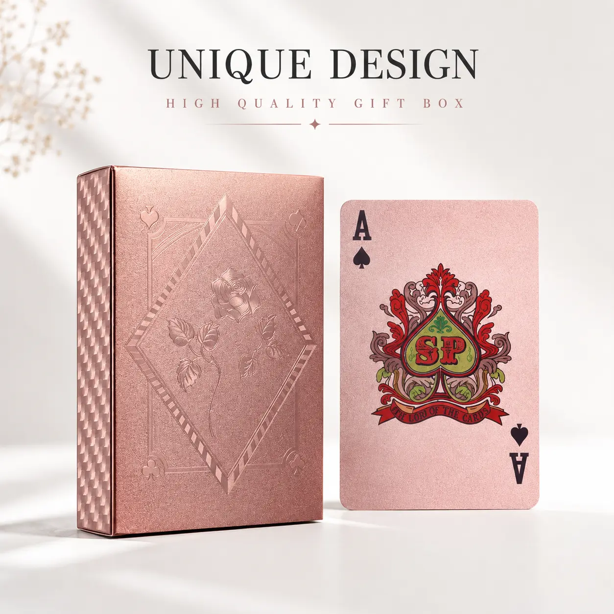 Rose Champagne Pink Waterproof Diamond Playing Cards, Luxury Glitter Finish Poker Deck, Durable Flexible Cards for Party Game Night, Christmas & Gift Use