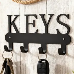 Key Holder Wall Mount, Metal Key Holder for Wall Decorative with 4 Storage Hooks, Wall Mounted Holder, Hooks Organizer Hanger for Kitchen, Entryway, Hallway, Bedroom, Doorway 9.9inches(Keys)