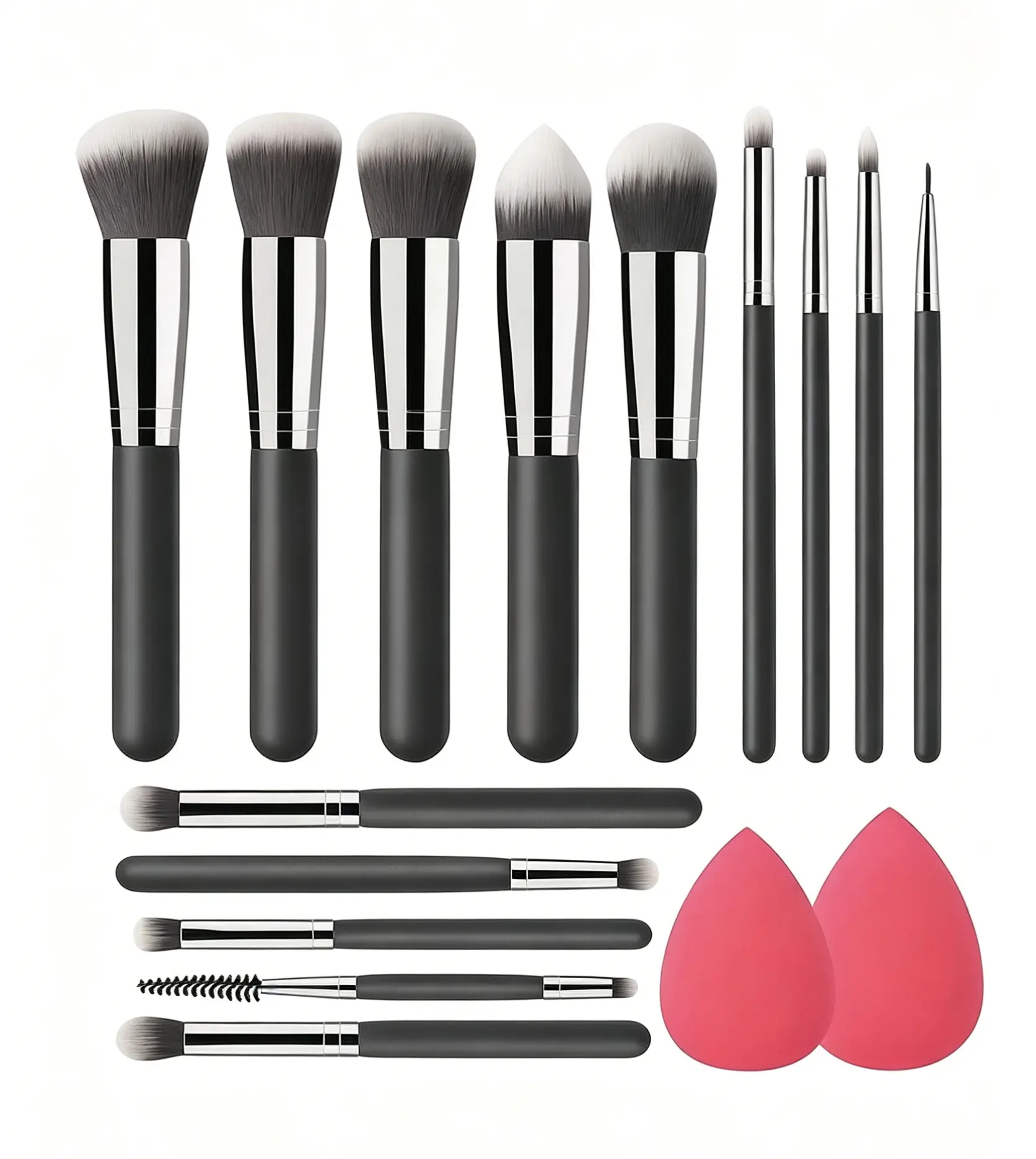 14-Piece Travel Makeup Brush Set, Advanced Synthetic Fiber Brushes, Soft Skin-Friendly, Ideal for Base Makeup, Concealer, Powder (Black)
