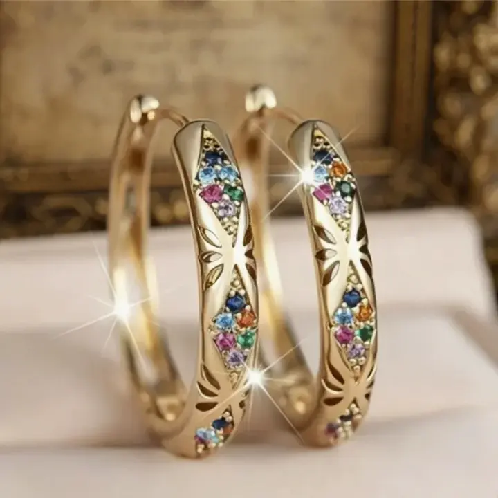 Classic Zirconia Multicolor Open Cuffs Earrings Set, Trendy All-Match Colorful Zircon Hoop Earrings, Statement & Unique Design Earrings Jewelry, Fashion Accessories for Wedding, Party, Dating, Daily Clothing