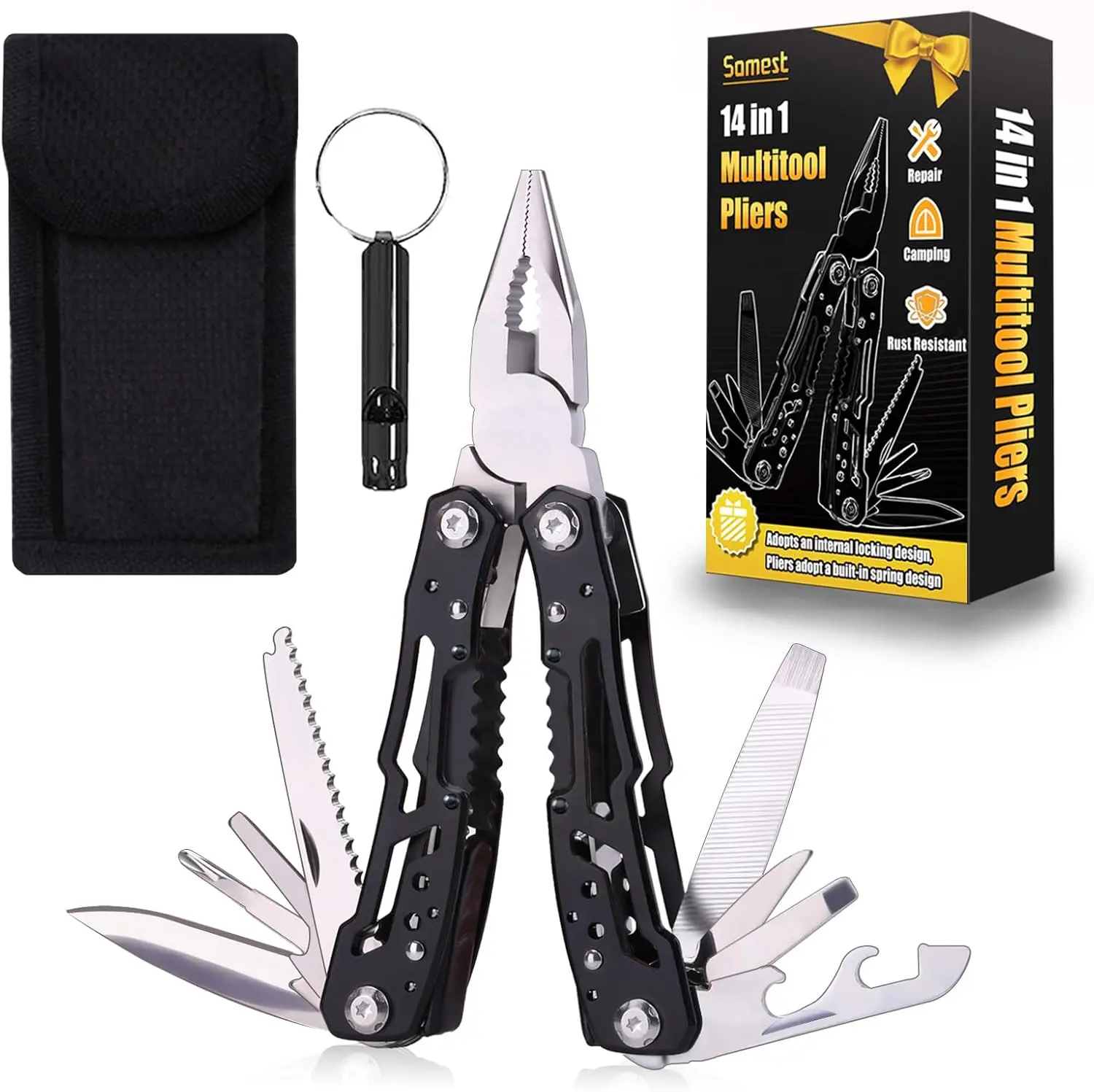 14 in 1 Multitool Pliers Gives One Whistle as Gift, Professional Pocket Pliers from Wife Daughter to Father Boyfriend Husband on Christmas, Birthday, Valentine's, Father's Day -