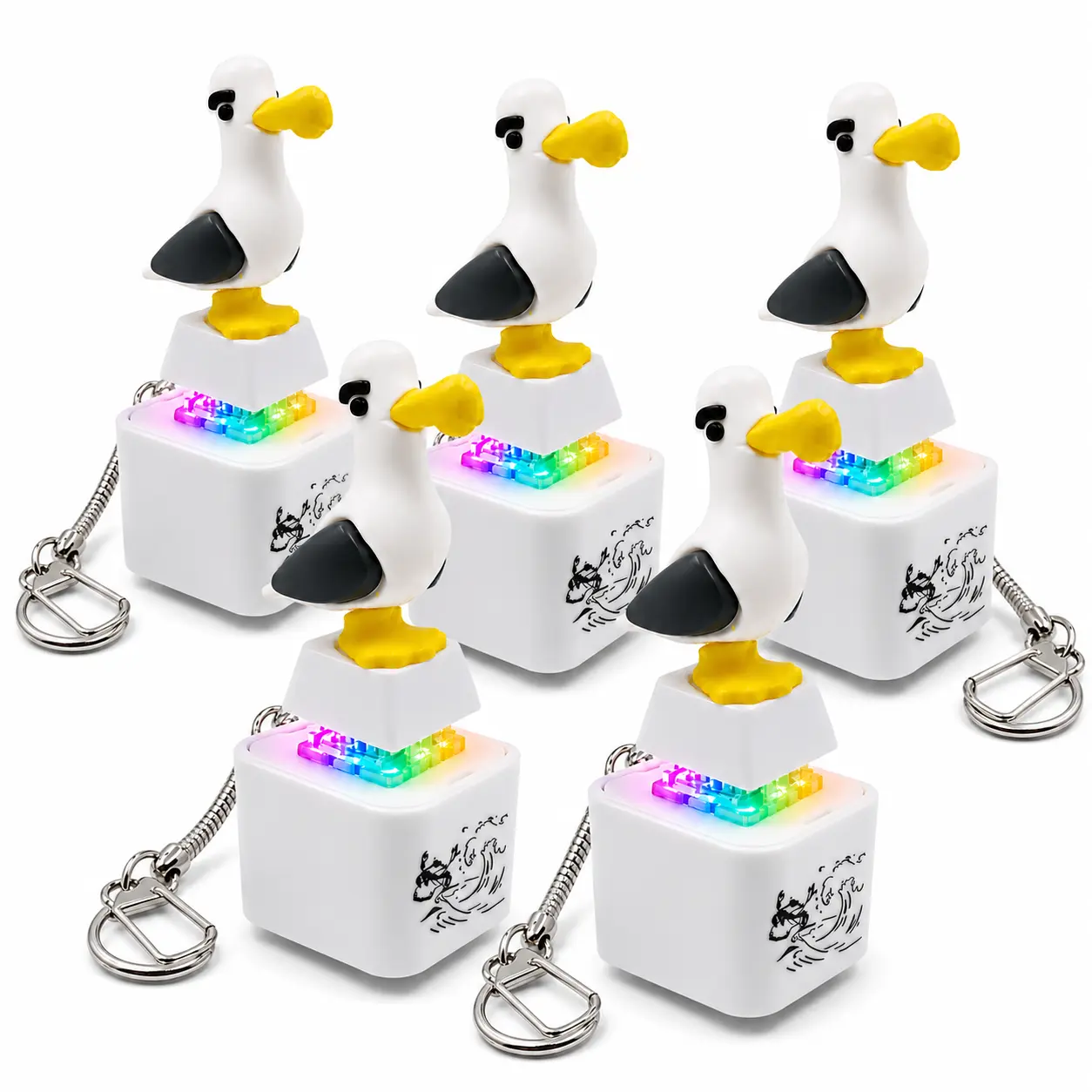 5 Pack Seagull “MINE!” Sound Button Keychains with Real Voice Effects and Colorful LED Lights, Interactive Animal Figure Gag Gifts for Teens and Adults