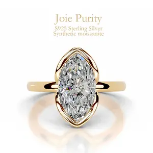 2CT Marquise Cut D Color Moissanite Women's Fashion Wedding Ring, S925 Silver, Hypoallergenic & Tarnish-Free Luxury Jewelry with Premium Gift Box, Perfect Gift for Her Solitaire Ring